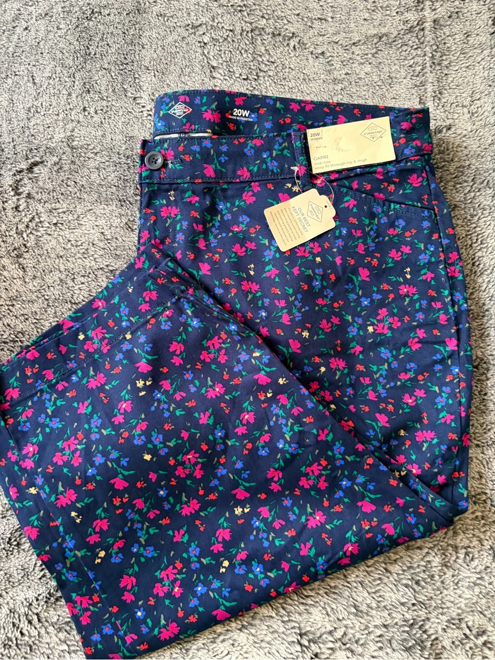St. John’s Bay Navy Floral High-Rise Jeans with Pink & Blue Accents